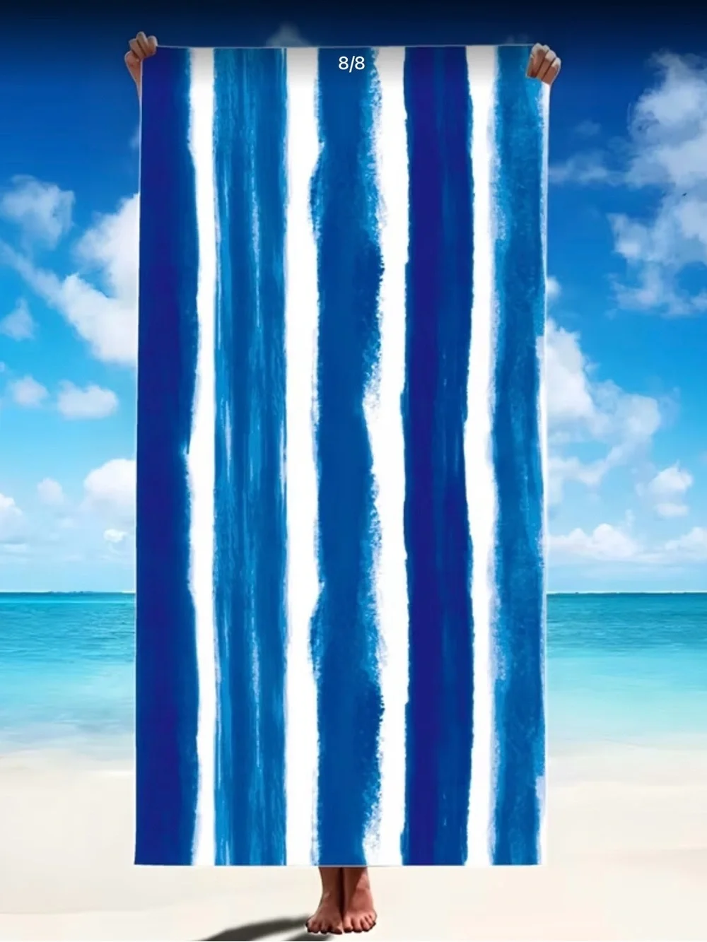 Set of Two Blue and White Striped Beach Towels